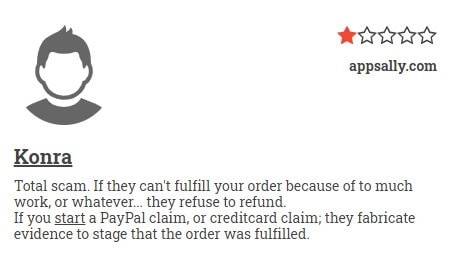 A screenshot of AppSally customer review on ScamAdviser