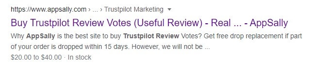  A screenshot of AppSally’s Trustpilot service