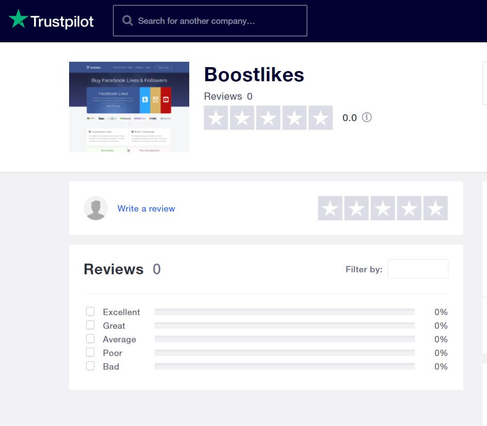 A screenshot of Boostlikes’ Trustpilot page.