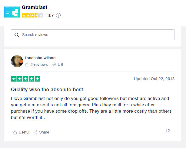 A screenshot showing the gramblast review.