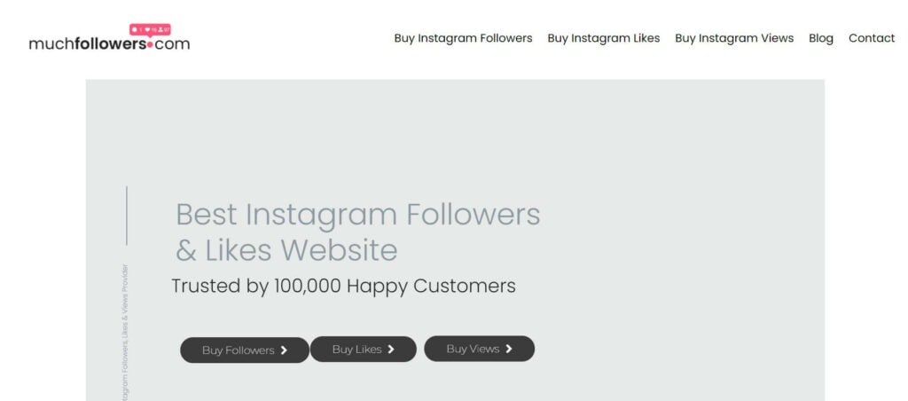 A screenshot of Muchfollower’s homepage