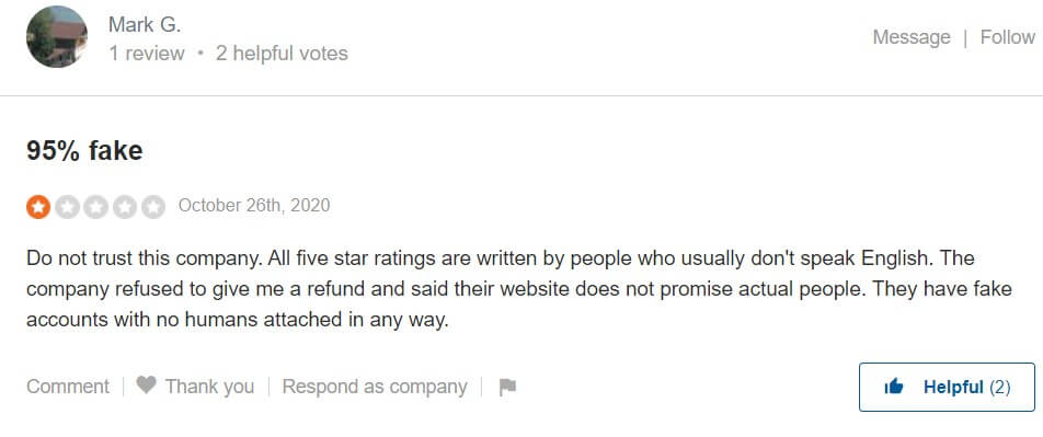 A screenshot of a negative Instafollowers review on Sitejabber.