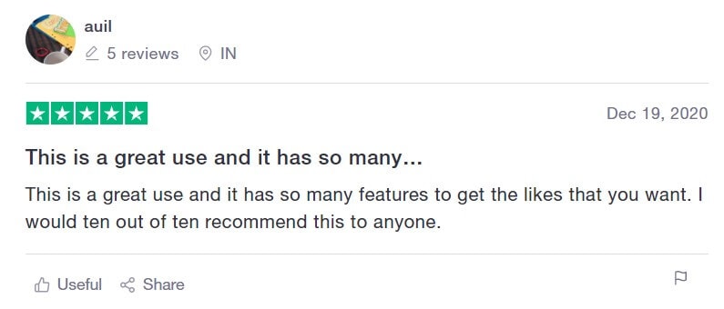 A screenshot of a positive Digi SMM review on Trustpilot.
