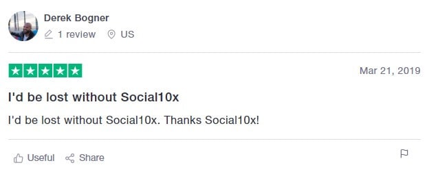 A positive Social10x review on Trustpilot. 