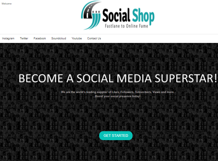 A screenshot depicting Social Shop’s homepage.